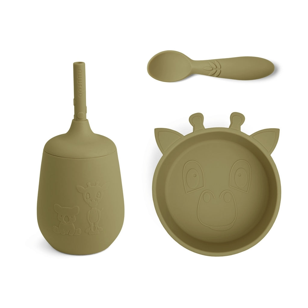 nuuroo Blue silikone servicesæt - 3 stk. Spisesæt Olive green